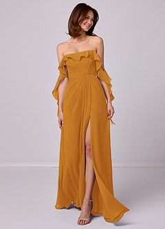 Barbie ♥ Azazie Bridesmaid Dresses Butterscotch A-Line Off the Shoulder Chiffon Convertible Dress image1
