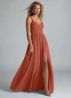 Azazie Aziza Bridesmaid Dresses Clay A-Line V-Neck Pleated Chiffon Dress image3
