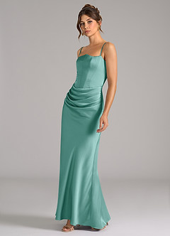 Azazie Debby Bridesmaid Dresses Aqua Mermaid Strapless Stretch Satin Convertible Dress image6