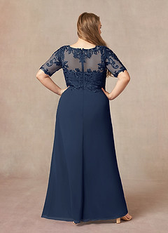Azazie Amedeus Mother of the Bride Dresses Dark Navy A-Line V-Neck Lace Chiffon Dress image7