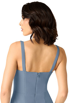 Azazie Gianetta Robes de demoiselle d'honneur Robe Sirène en Crêpe Élastique Fente Latérale Bleu Poussiéreux image5