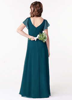 Azazie Omari Junior Ink Blue A-Line Ruched Chiffon Dress image2