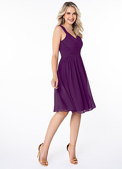 Azazie Angie Bridesmaid Dresses Grape A-Line Corset Chiffon Dress image4