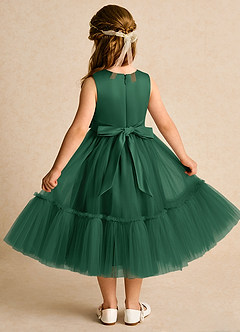 Azazie Miracle Blumenmädchenkleider A-Linie Schleifen Matte Satin Kleid Dunkelgrün image2