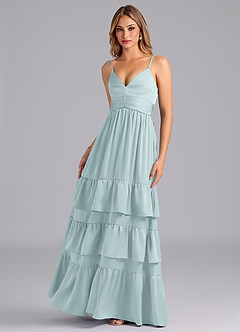 Azazie Nathalia Bridesmaid Dresses Mist A-Line Pleated Stretch Satin Dress image5