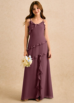 Azazie Lola Girls Formal Blumenmädchenkleider A-Linie Gestreift Chiffon Kleid Sangria image5