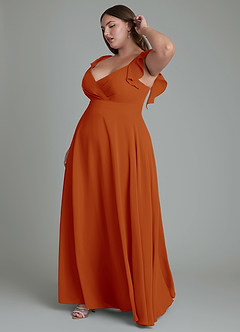 Azazie Leilani Brautjungfernkleider A-Linie Plissee Chiffon Kleid Paprika image10