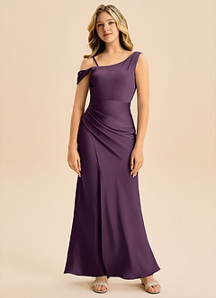 Azazie Madelyn Junior Plum Sheath Off the Shoulder Stretch Satin Dress image6