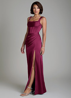 Azazie Amora Bridesmaid Dresses Red Plum Mermaid Corset Stretch Satin Dress image6
