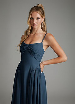 Azazie Evan At-home Try On Dresses Dark Navy A-Line Strapless Chiffon Dress image6