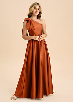 Azazie Penguin Junior Abito A-Line in Raso Elasticizzato Fiocco Arancia Bruciata image4