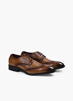 front Brown Leather Wingtip Oxford Dress Shoes