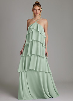 Azazie Deena Bridesmaid Dresses Agave A-Line Ruched Chiffon Dress image4