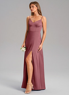 Azazie Talina Bridesmaid Dresses Desert Rose A-Line Stretch Satin Dress image4
