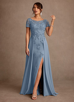 Azazie Alva Mère de la mariée Robes Robe Trapèze en Dentelle Bleu Poussiéreux image4