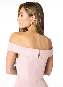 Azazie Lecia Bridesmaid Dresses Blushing Pink Empire Off-The-Shoulder Pleated Chiffon Convertible Dress image6