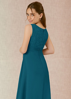 Azazie Snow Junior Linia A Koronka Szyfon Długość podłogi Młodsza druhna Sukienka image6