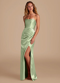 Azazie Leonis Vestidos de damas de honor Vestido de Salvia Polvorienta de Satén Metálico de Corte Sirena Convertible con Plisado image5