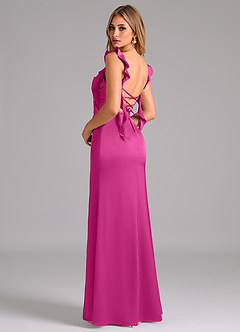 Azazie Jessamine Robes de demoiselle d'honneur Robe Trapèze en Satin extensible Corset Fuchsia image2