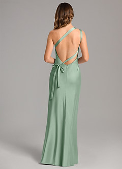 Azazie Monroe Jurken voor bruidsmeisjes Jurk van Stretch Satijn met Zeemeermin One-Shoulder Agave image2