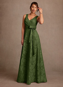 Azazie Luanne Mother of the Bride Dresses Olive A-Line Pleated Floral Burnout Dress image4