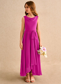 Azazie Wonderland Girls Formal Venta Final Vestido de Fucsia de Gasa de Corte en A con Plisado image5