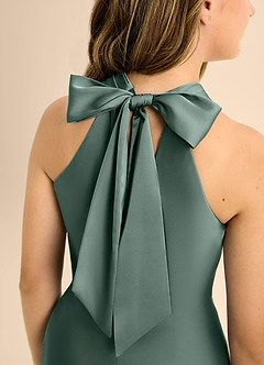 Azazie Doretta Junior Abito A-Line in Raso Elasticizzato Plissettato Muschio Marino image8