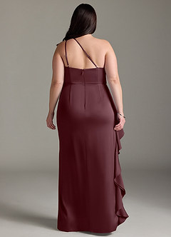 Azazie Latrice 신부 들러리 드레스 쉬스 한쪽 어깨 스트레치 새틴 바닥 길이 드레스 image7