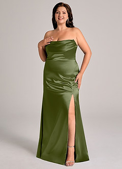 Azazie Saige Bridesmaid Dresses Olive Sheath Off the Shoulder Metallic Satin Convertible Dress image12