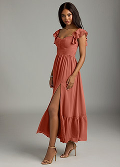 Azazie Anaya Bridesmaid Dresses Clay A-Line Pleated Chiffon Dress image4