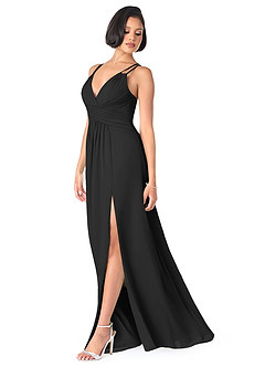 Azazie Farren Bridesmaid Dresses Black A-Line Pleated Chiffon Convertible Dress image3