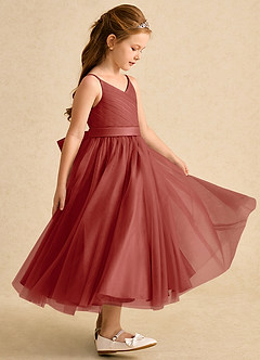 Azazie Patootie vestidos de niña de las flores Vestido de Terracota de Tul de Corte En A con Tirante Espagueti image4