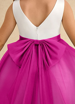 Azazie Rene Flower Girl Dresses Ivory Fuchsia A-Line Bow Tulle Dress image7