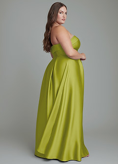 Azazie Lucienne Bridesmaid Dresses Lemongrass A-Line Strapless Stretch Satin Convertible Dress image15