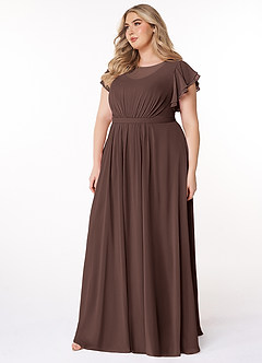 Azazie Daphne Modest Bridesmaid Dresses A-Line Ruffled Chiffon Floor-Length Dress image8