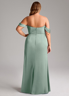 Azazie Saige Bridesmaid Dresses Agave Sheath Off the Shoulder Stretch Satin Dress image12