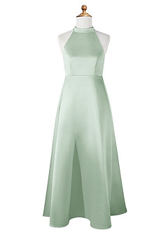 Azazie Laurel Vestido de Agave de Satin Mate de Acampanado image6