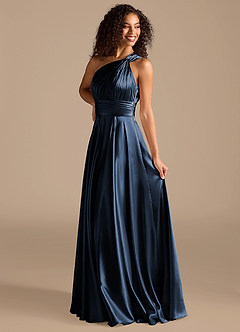 Azazie Charlize Brautjungfernkleider A-Linie One-Shoulder Metallischer Satin Kleid Dunkelmarine image5
