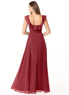 Azazie Jinny Bridesmaid Dresses Pomegranate A-Line Square Neckline Ruched Chiffon Dress image2