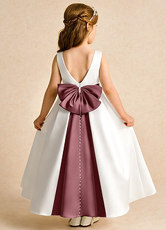 Azazie Cherry Flower Girl Dresses Ivory Desert Rose Ball-Gown Pleated Matte Satin Dress image1