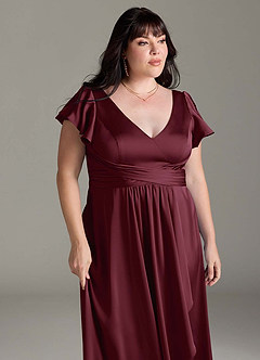 Azazie Omari Bridesmaid Dresses Cabernet A-Line Stretch Satin Dress image13
