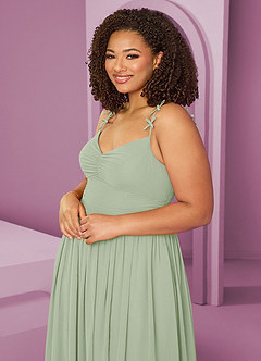 Barbie ♥ Azazie Jurken voor bruidsmeisjes Jurk van Chiffon met A-Lijn Geplooid Stoffige Salie image7