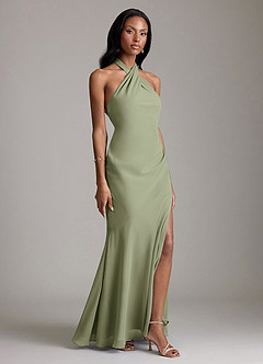 Azazie Lorena Bridesmaid Dresses Pistachio Mermaid Pleated Chiffon Dress image3