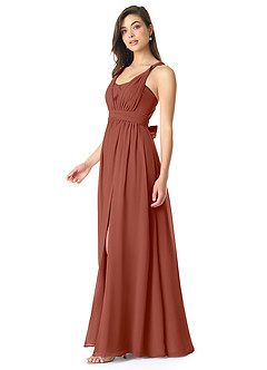 Azazie Olani Bridesmaid Dresses Auburn A-Line Off the Shoulder Chiffon Convertible Dress image4