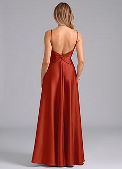 Azazie Elita Bridesmaid Dresses Rust A-Line Pleated Stretch Satin Dress image5