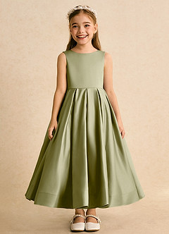 Azazie Cailee Flower Girl Dresses Moss Green Ball-Gown Pleated Matte Satin Dress image6