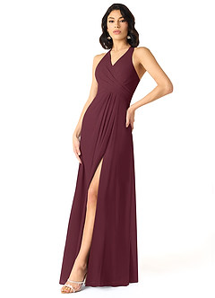Azazie Danica Vestidos de damas de honor Vestido de Cabernet de Gasa de Corte en A con Plisado image3