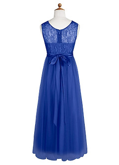 Azazie Georgette Junior Royal Blue A-Line Lace Tulle Dress image9