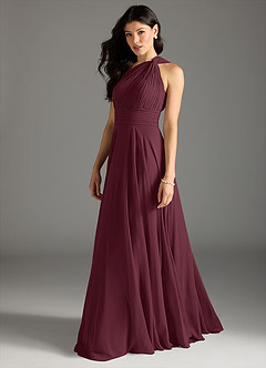 Azazie Charlize Vestidos de damas de honor Vestido de Cabernet de Gasa de Corte en A con Hombro unilateral image4