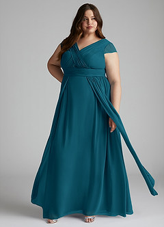 Azazie Organa Bridesmaid Dresses Ink Blue A-Line Pleated Chiffon Dress image7